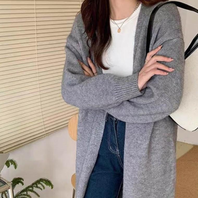 LD 여성 롱 로브 가디건 니트롱 스웨터 엉덩이 덮는외투