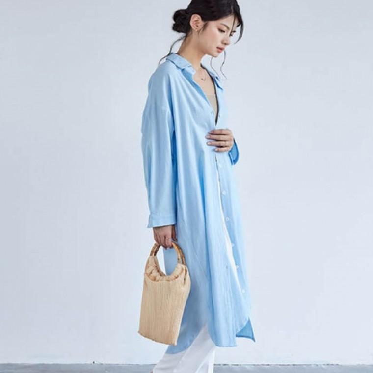 LD 여성 롱셔츠 원피스 광택 느낌 셔츠 아우터 롱치마