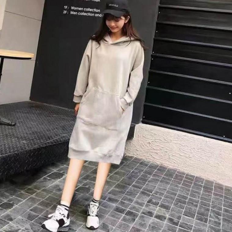 LD 빅사이즈 여성 기모 후드티 롱원피스 후드원피스
