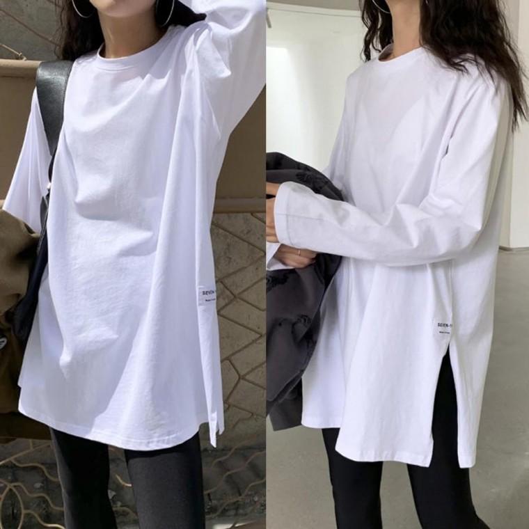 LD 무지 옆절개 긴팔 티셔츠 오버핏 간절기 루즈핏