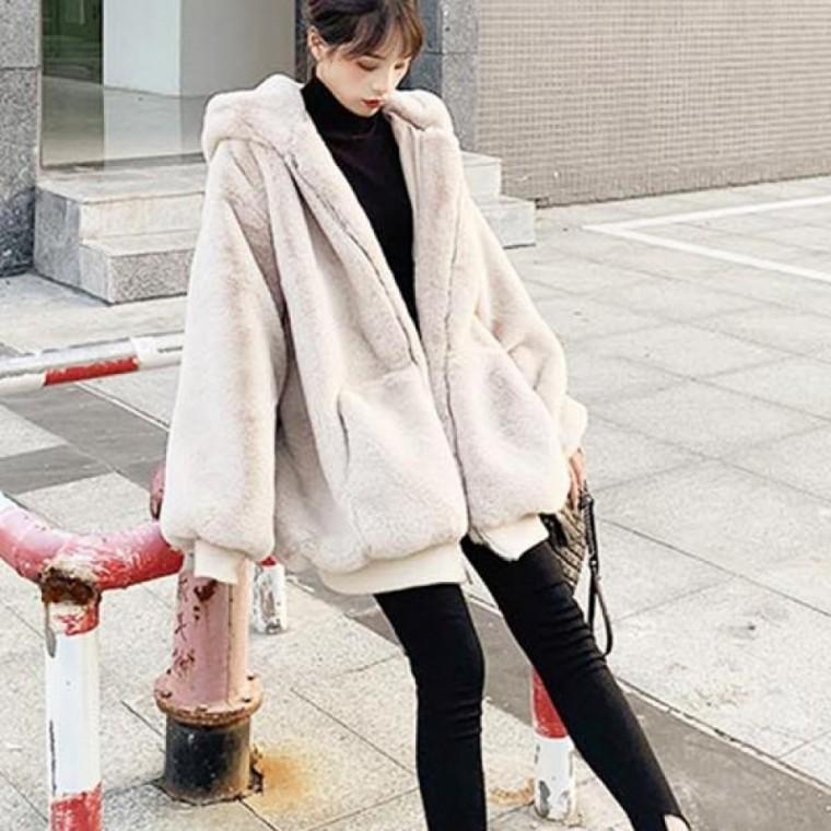 LD 후드아우터 보드라운 퍼 숏코트 페이크퍼 털옷 코디