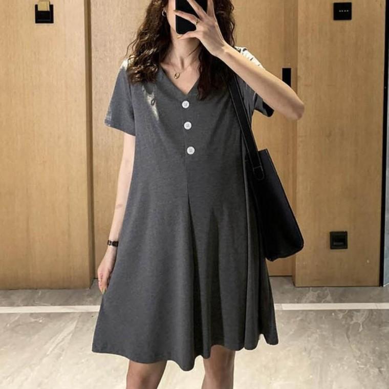 LD 임산부 브이넥 원피스 데일리 단추 포인트 일상