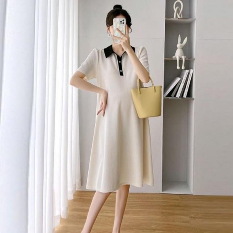 LD 데일리 원피스 카라 배색 여름 미디 임산부 넉넉한
