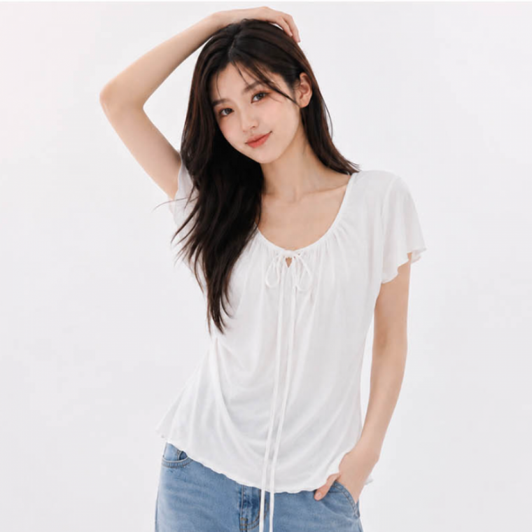 LD 여성스러운 블라우스 셔링 디테일 반팔 여름 시원한 코디