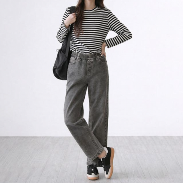 LD 흑청 여성 바지 데님 밴딩 데일리 청바지