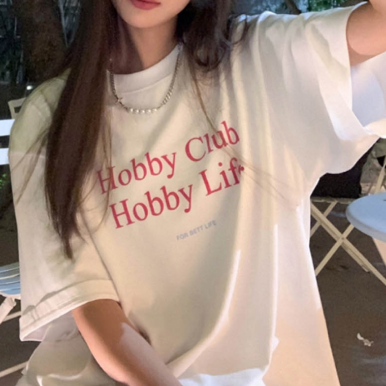 LD 오버핏 티셔츠 캐주얼 편안한 영문 레터링 반소매