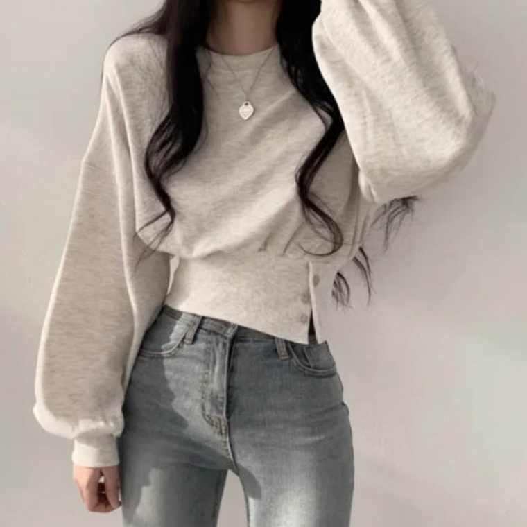 LD 허리 밴딩 맨투맨 여성스러움 강조 코디 슬림 크롭