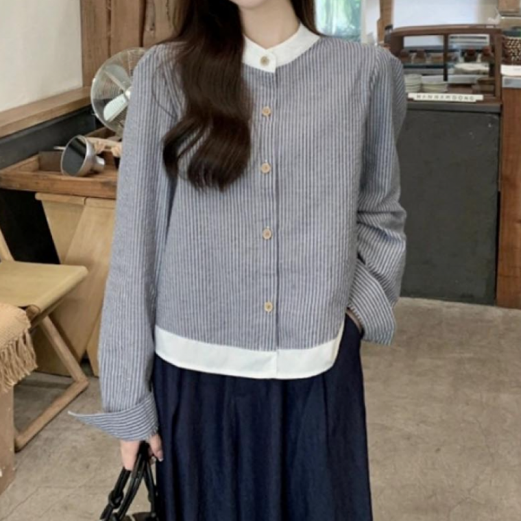 LD 모던한 스타일 차이나카라 블라우스 세로줄 디자인