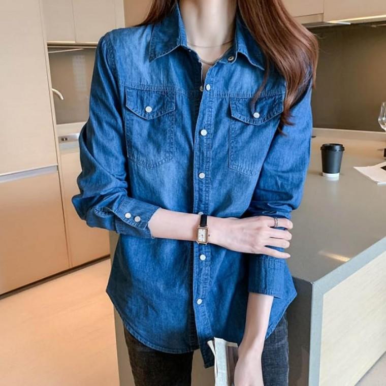 LD 얇은 청남방 블라우스 여자 데일리 데님 셔츠