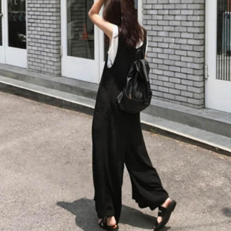 LD 민소매 점프 수트 블랙 와이드 루즈핏 빅사이즈
