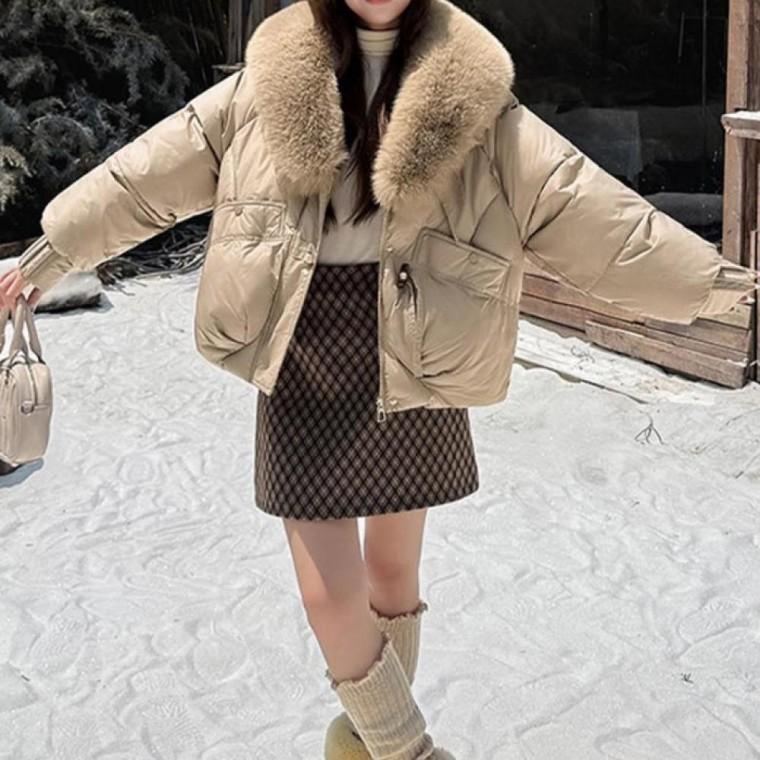 LD 도톰 넥 디테일 패딩 여성 아우터 미디 기장 퍼점퍼