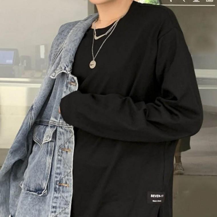LD 절개 긴팔 티셔츠 어느 패션에나 레이어드 가능한 무지티