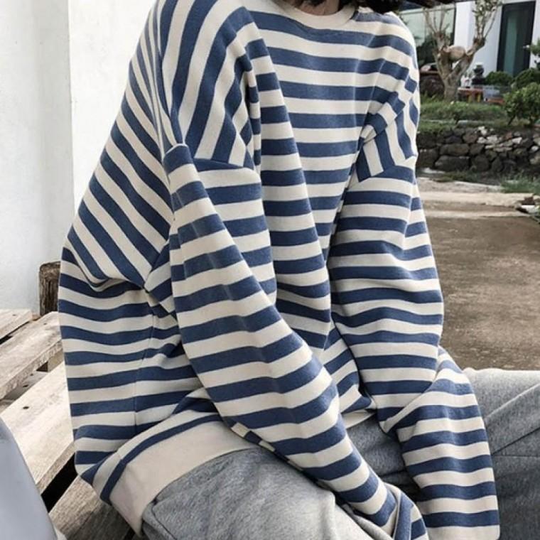 LD 줄무늬 쭉티 여자 맨투맨 티셔츠 스트라이프 캐주얼티