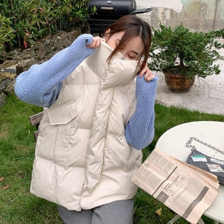 LD 오버핏 빅포켓 겨울 점퍼 여자 양털 빅사이즈 패딩 조끼
