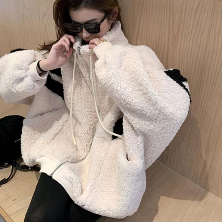 LD 후리스 털집업 뽀글이 두줄 양털 점퍼 루즈핏 잠바