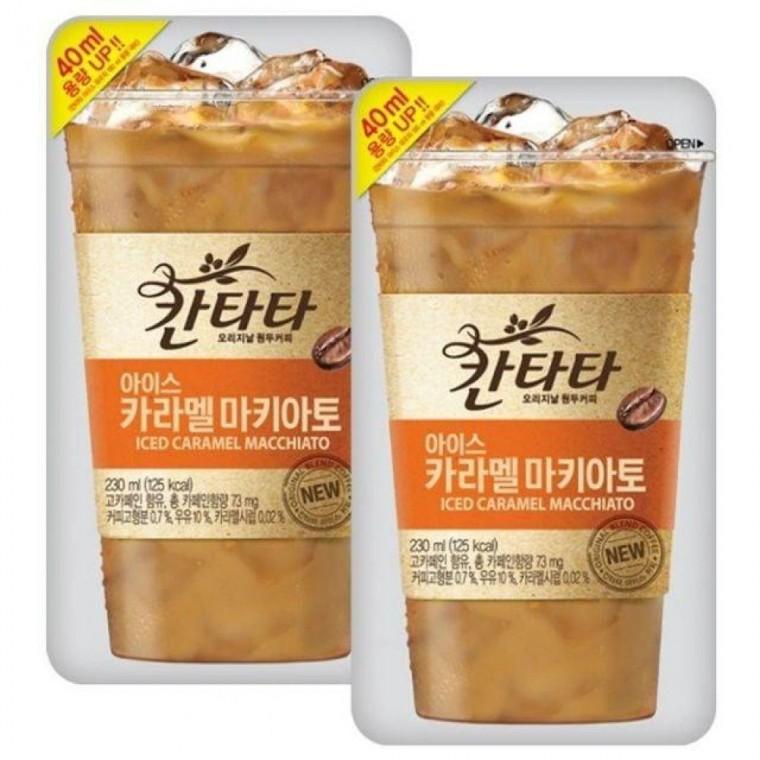 롯데 칸타타 아이스 카라멜마키아토 230ml 10개 달콤한 캔커피 대용 파우치 커피 음료 팩
