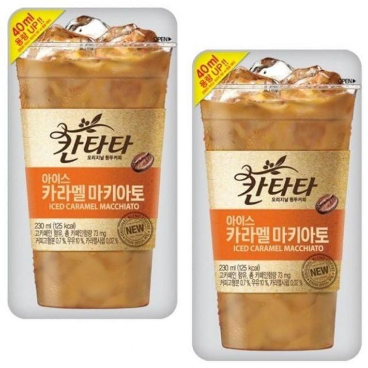 롯데 칸타타 아이스 카라멜마키아토 230ml x 20개 파우치 커피 액상 팩 대용량 박스 음료