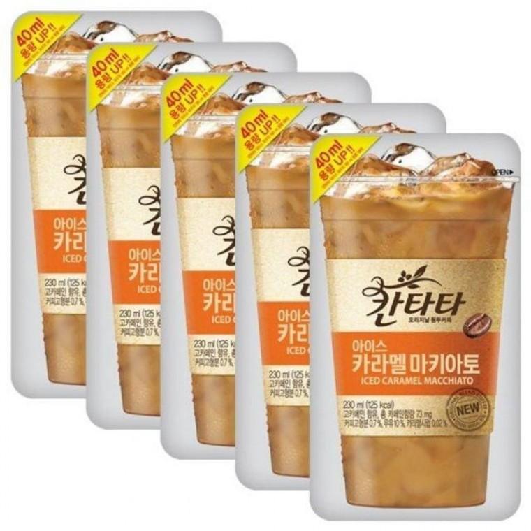 롯데 칸타타 아이스 카라멜마키아토 230ml x 50개 대용량 박스 파우치 커피 식음료 자재 팩