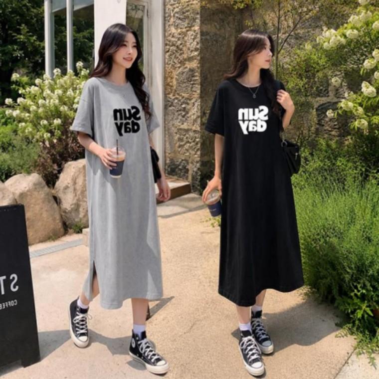 여성 캐주얼 롱 치마 프린팅 포인트 여름 반팔 원피스