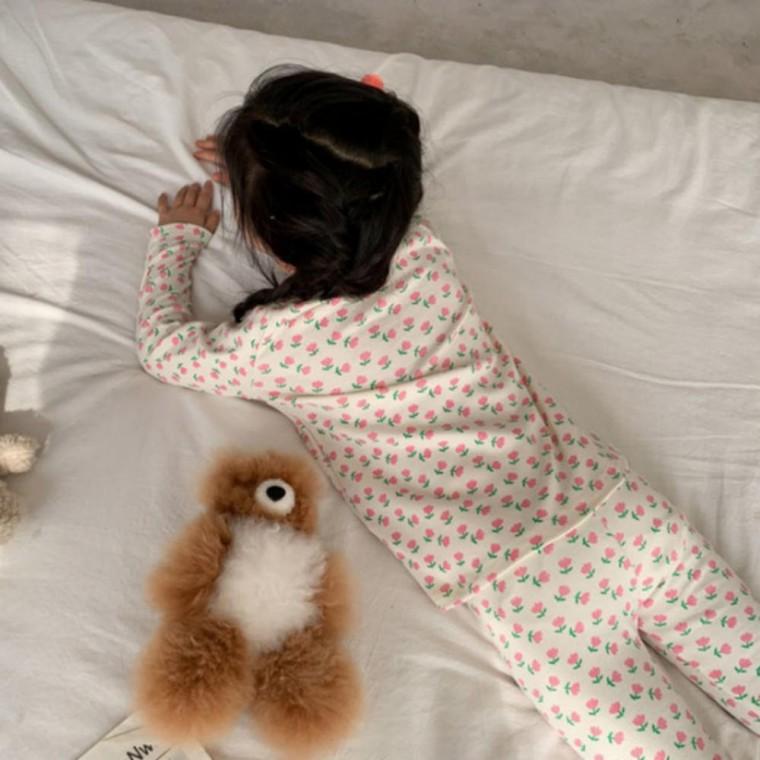 여아 아동 데일리 잠옷 내의 플라워 긴팔 긴바지 실내복