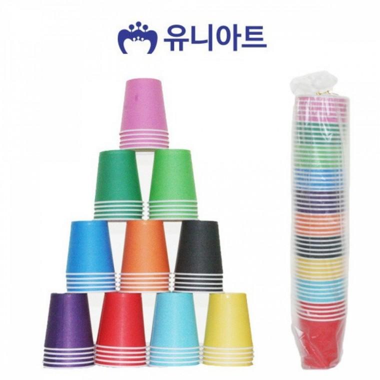 유니아트 (만들기재료) 종이컵 칼라 뉴 (혼합) (50개입) 일회용컵 색깔종이컵 미술 공예