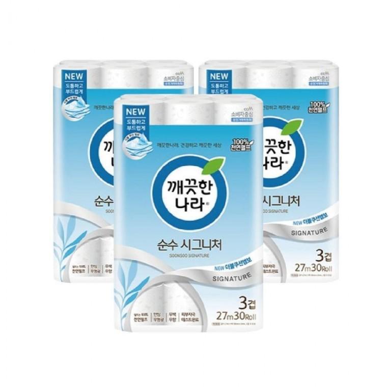 루미나D 순수 깨끗한나라 시그니처 3겹 30롤 27m 휴지 3개묶음