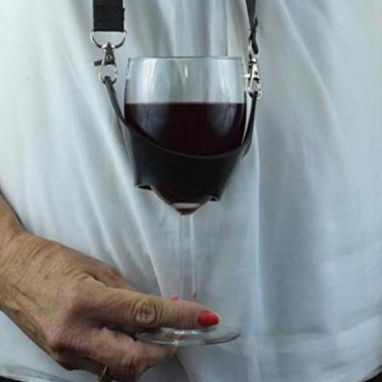 휴대용 와인잔 홀더 블랙 스트랩 스탠딩 파티