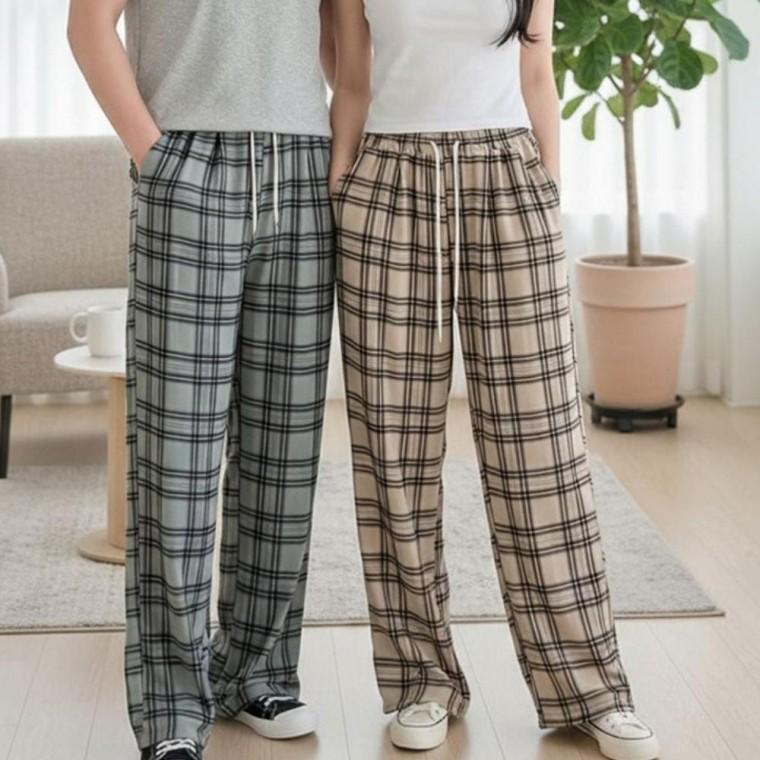 공용스타일 체크패턴 활동적인 홈웨어 이지웨어 썸머 데일리 와이드바지