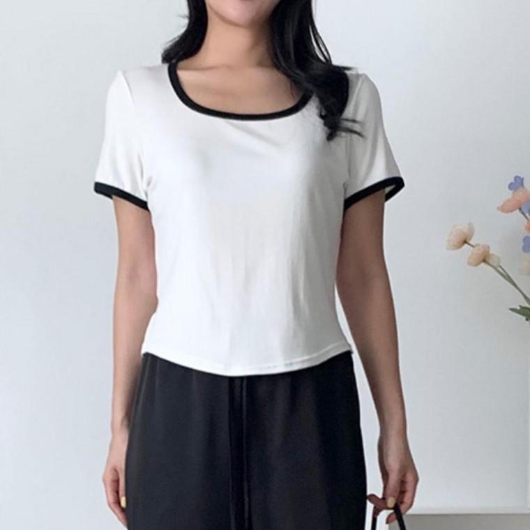 우먼즈 배색 활동편한 라인 넓은핏 핏 커플 이지웨어 데일리 캐주얼 반팔티