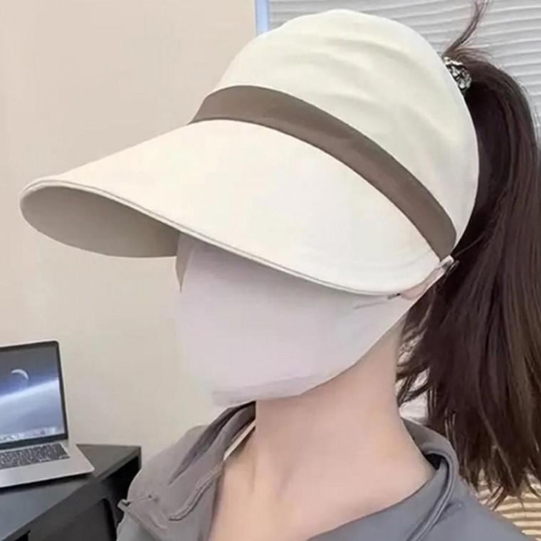 여성 자외선 깔끔한 차단 포니테일 선캡 1P 넓은챙 바캉스 오픈 모자 휴양지