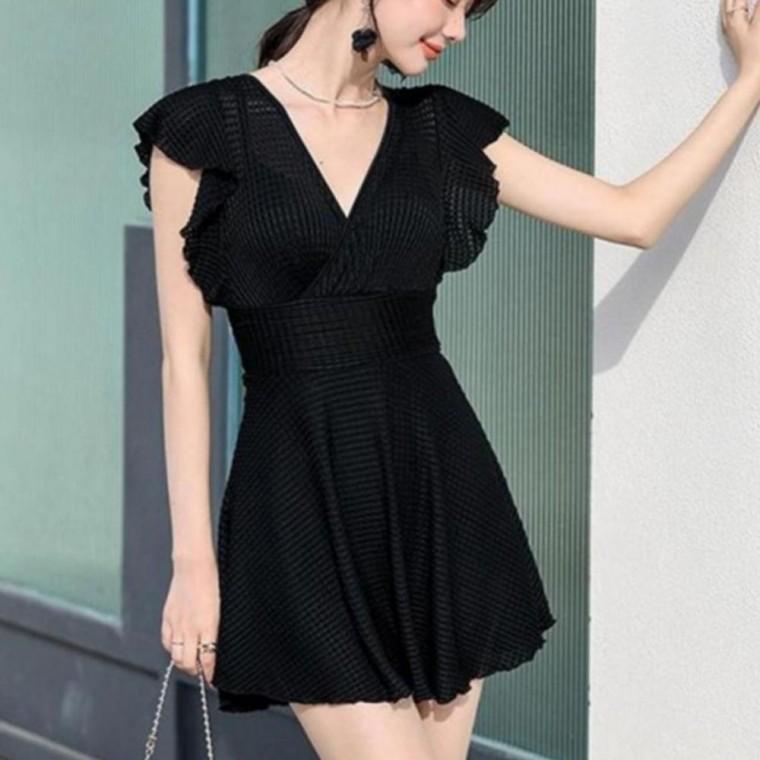 여성 부드러운 아플 프릴 원피스 수영복 블랙 1P 체형커버 속바지 일체형