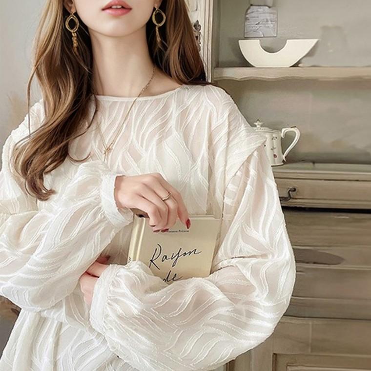 F007732 앞뒤착용 루즈핏 레이스쉬폰 셔츠블라우스 레이어드남방