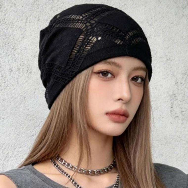 남녀 얇은 부드러운 펀칭 롤업 니트 비니 1P 스트릿 그물 모자 여유핏