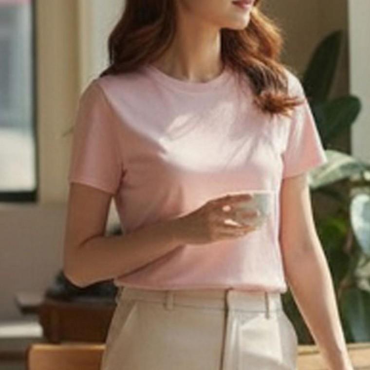 여성 깔끔한 베이직 스판 반팔티 1P 여름 티셔츠 데일리 스타일 이너