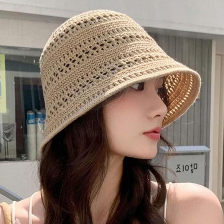 여성 펀칭 간편한 니트 벙거지 모자 1P 여름 데일리 버킷햇 휴양지 해변