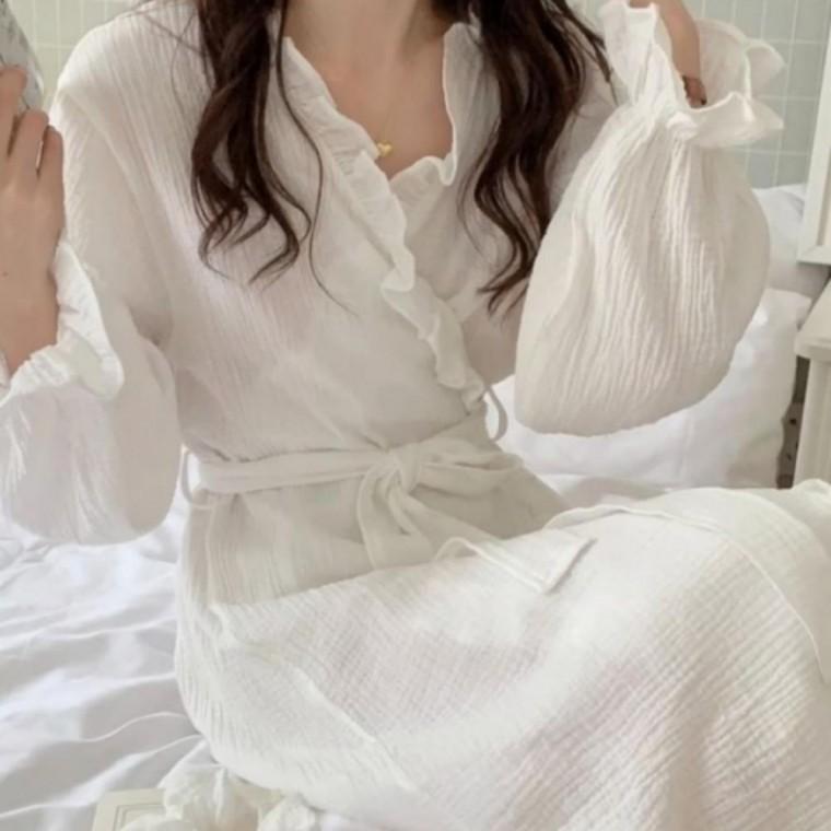 여성 로브 러블리 프릴 골프 긴팔 러플 샤워 가운