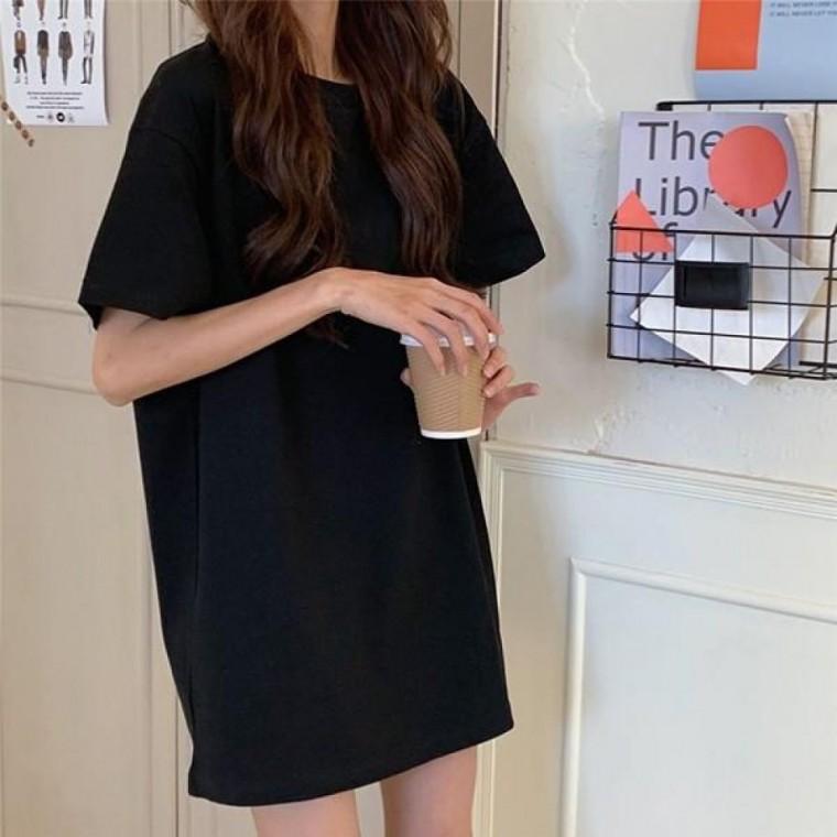 여성 데일리 박스티 심플 무지 3컬러 라운드 반팔티 LK-T15