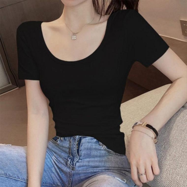여성용 슬림핏 반팔 티셔츠