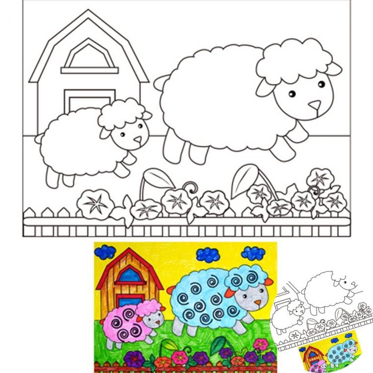양목장 도안 5개 스탬프아트 양도안 미술수업재료