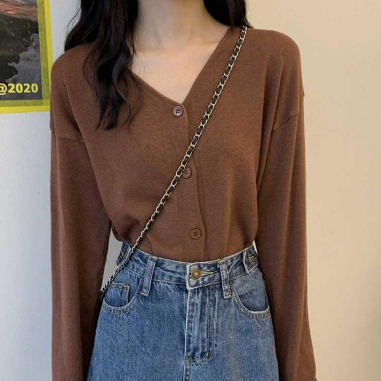 긴팔 브이넥 단추 가디건 NM0103 브이넥 V넥 필수아이템 여성 롱가디건 가디건 브이넥 쿨제이 롱기장 여성