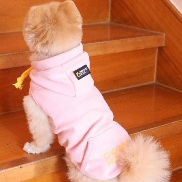 강아지 귀여운 핑크 베이직 후드 티셔츠 L 애견 옷 의류