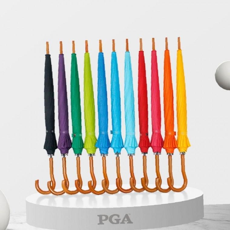 PGA 55X14K 실용적인 컬러 단색 우드 곡자 손잡이 장우산 대형 우산
