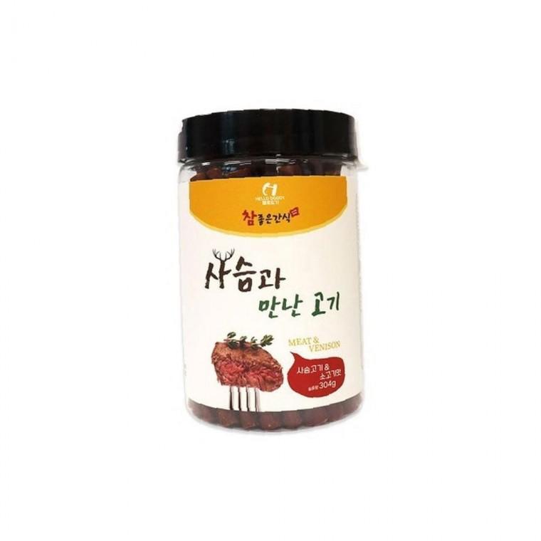 사슴과 씹기좋은 만난 고기 사슴고기 소고기맛 304g 1P 강아지 간식