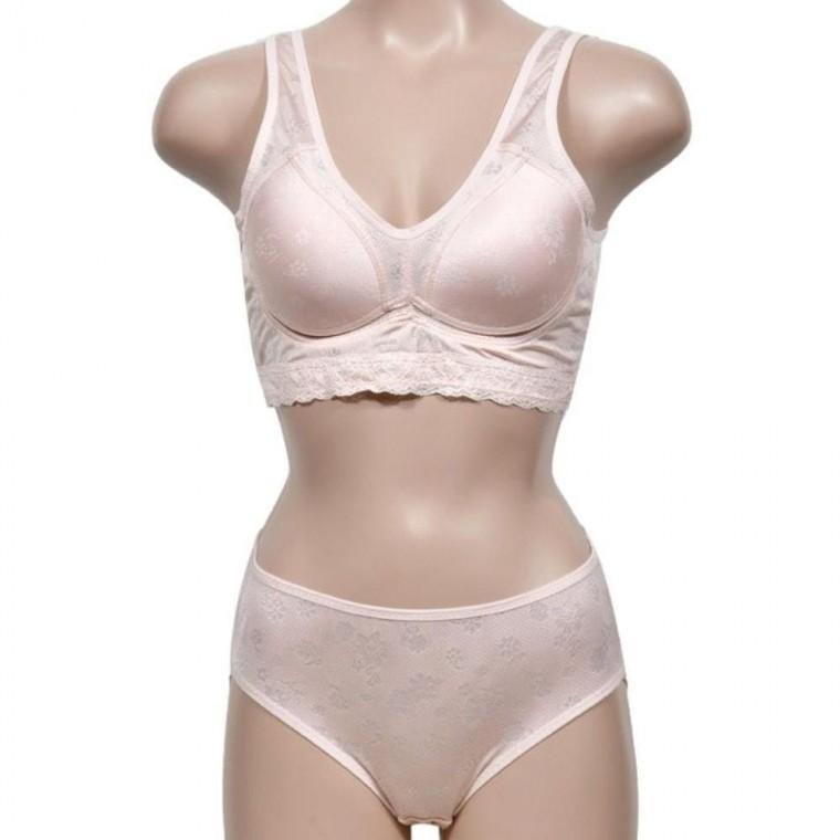 플라워 무늬 매끄러운 노와이어 브라 러닝 팬티 세트