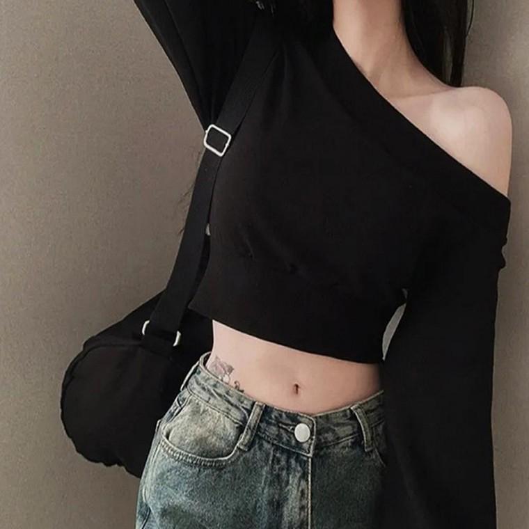 원숄더 크롭 긴팔 티숙 라운드 사이즈 티숙 XL 면티 여성 긴팔 티숙 무지티 나시 라운드넥 오픈숄더 맨투맨