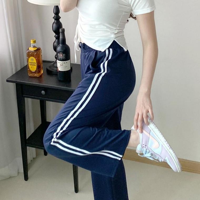 여성 2선 감각적인 밴딩 일자팬츠 1P 데일리 편한 운동 바지 홈웨어