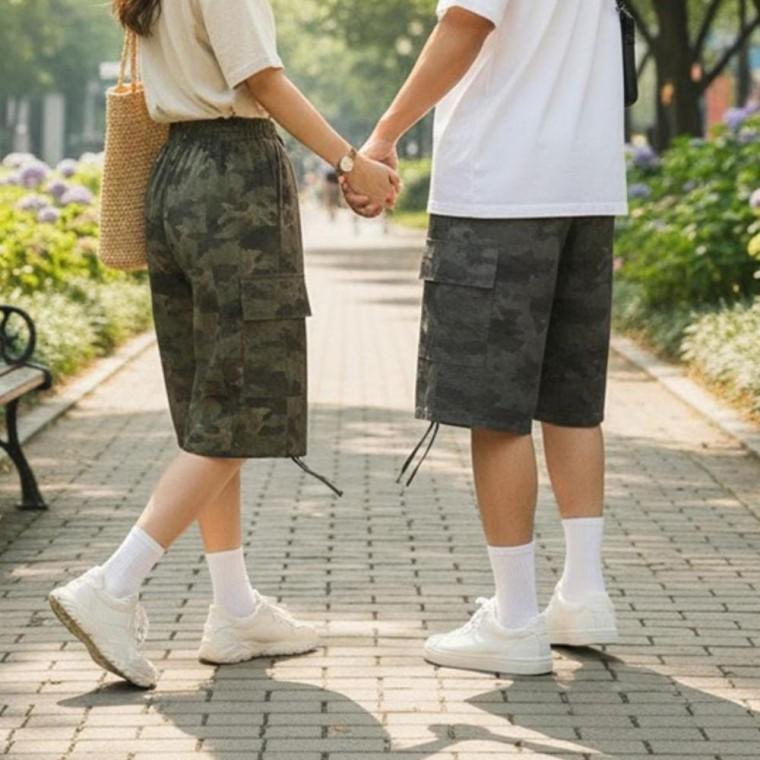 공용핏 카모플라쥬 단정핏 카고 포켓 허리밴드 스트릿 밀리터리 반바지