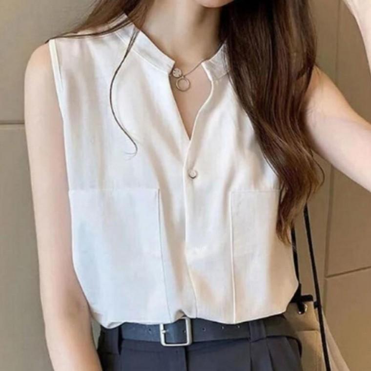 여성 차이나넥 시원한 여름 민소매 블라우스 1P 정장 면접 오피스 나시 이너