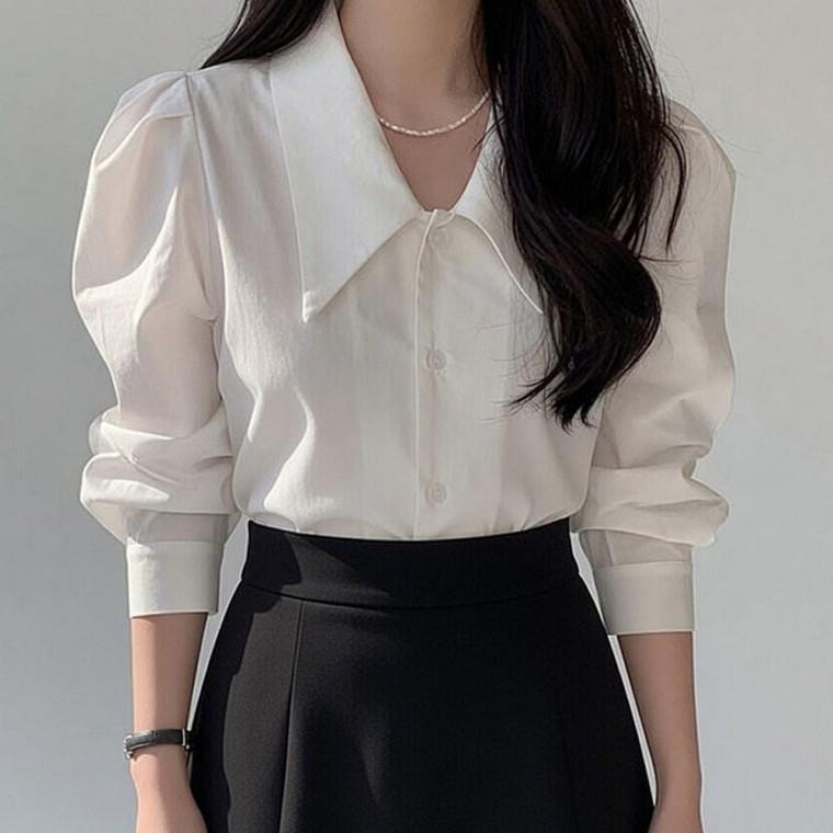 여성용 빅카라 안정적인 퍼프 일상룩 블라우스 셔츠