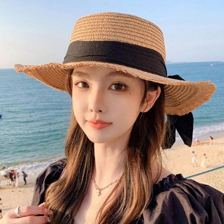 여성 리본 간편한 밀짚 모자 1P 끝단 테슬 라피아햇 클래식 라탄 비치